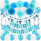 ZERODECO Geburtstagsdeko, Happy Birthday Wimpelkette Banner Girlande mit Pompoms Papier Girlande Fans Fächer Dreieckige Wimpel Spiral Girlanden und Luftballon - Blau