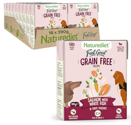 Naturediet - Feel Good Wet Dog Food, Natural and Nutritionally Balanced, Grain Free, Salmon, 390g (Pack of 18)