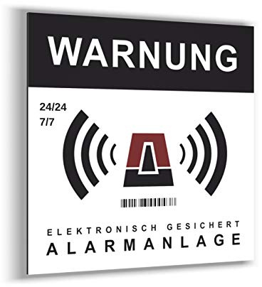 Warnung Schild starr - Elektronisch gesichert - Alarmanlage - quadratisch 15 cm - sehr widerstandsfähig - Aluminium (kein PVC) - Warnsignal für Wand, Pfosten, Barriere,