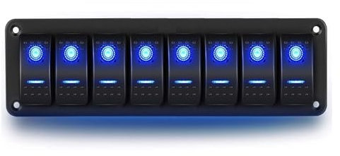 Geloo 8 Gang Schalter Panel, 12V/24V Wasserdichte Kippschalter Panel mit blauer LED-Leuchte Wippschalter für Marine boot Wohnmobil Fahrzeuge LKW