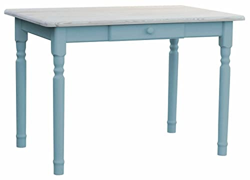 k koma Mesa de comedor con cajón, mesa de cocina, mesa de pino y madera, estilo rústico, color azul, sin tratar (50 x 120)