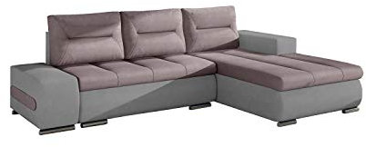 MOEBLO Ecksofa mit Schlaffunktion mit Bettkasten Couch L-Form Polstergarnitur Wohnlandschaft Polstersofa mit Ottomane Couchgranitur - OLAVO (Rose+Hellgrau (Soro 61+Soro 83), Ecksofa Rechts)