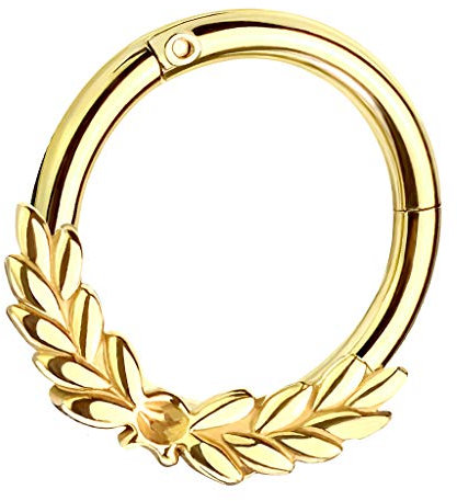 Piersando Segment Clicker Scharnier Ring Piercing mit Lorbeere Septum Tragus Helix Nase Lippe Nasenring Ohr Knorpel Gold