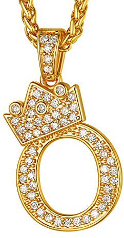 Suplight Herren Hip Hop Iced-Out Kette 18k vergoldet Buchstabe O Anhänger mit Krone 56+5cm verstellbare Weizenkette Rapper Biker Modeschmuck Accessoire