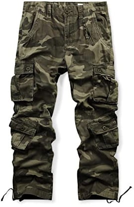 Aeslech Mens Camo Cargo Work Combat Trousers Army Military Camouflage Trousers with 8 Pockets Camo 169 36