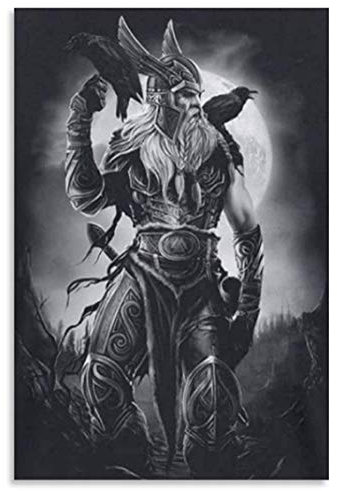 JCYMC Leinwanddruck Odin Und Seine Zwei Krähen Poster Wandkunst Bild Wohnzimmer Poster Schlafzimmer Dekorative Malerei Vx587Zt 40X60Cm Rahmenlos