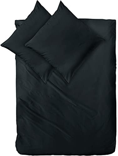 Decoper ® Mako-Satin Bettwäsche aus 100% Baumwolle | Atmungsaktiv & kuschelig weich | Farbe Schwarz | 3 teilig - 200 x 200 cm + (2X) 80 x 80 cm