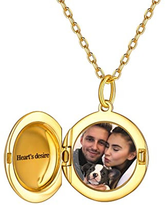 PROSILVER personalisiert Foto Amulett zum öffnen mit Kette 925 Silber Runde Medaillon 18k vergoldet aufklappbar Anhänger mit Rolokette Floating Locket Schmuck für Mutter Familie