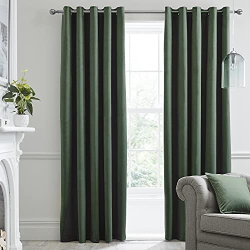 Laurence Llewelyn-Bowen - Bottle Green Velvet Curtains W90 x L72 (229 x 183cm) - 2 Panels - Blackout Curtains for Bedroom - Green Eyelet Curtains - Thermal & Soundproof Curtains - Montrose Collection