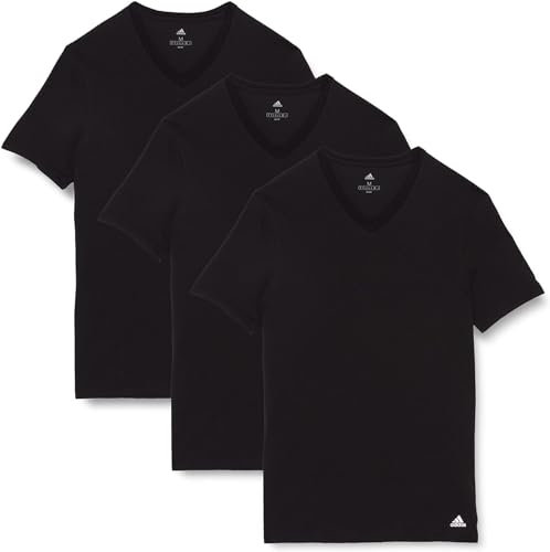 Adidas Herren kurzarm Unterhemd (3er Pack) V- Ausschnitt T- Shirt (Gr. S - 3XL) , Schwarz, S
