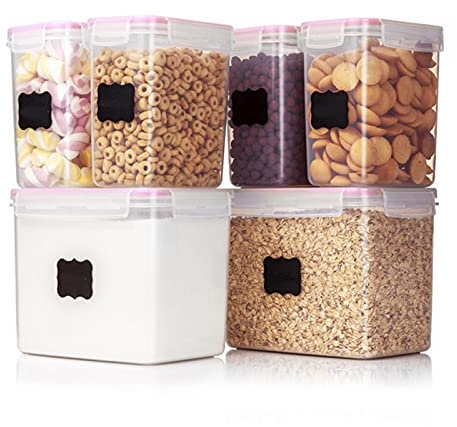LYXIANG Cereal Containers, Airtight Plastic Cereal Dispenser - Leak-Proof, BPA Free Cereal Dispenser Flour, Sugar, Dry Food,Pink