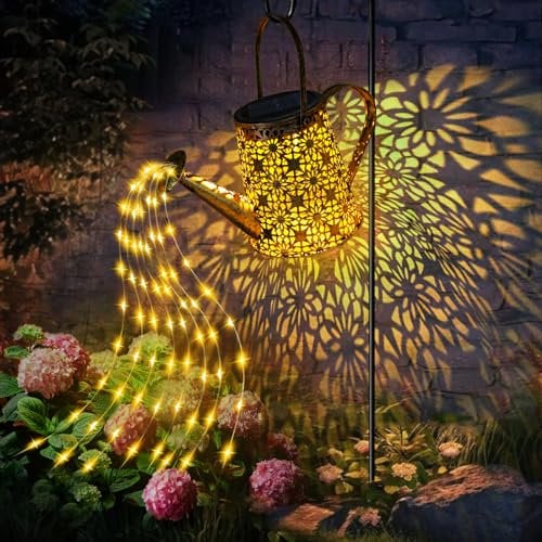 Regadera solar con cadena de luces solares para exterior, tipo de regadera con luces led con gancho de pastor, decoración de jardín, cadena de luces solares con IP67, luces de jardín