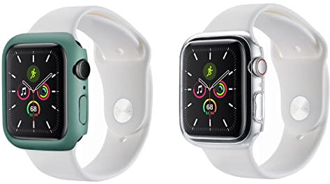 TLING 2 Pezzi Cover per Apple Watch Series 7 41mm,Custodia Rigida PC,Ultra Sottile Copertura Paraurti per Apple Watch Series 7 41mm(Verde Ufficiale+Trasparente)
