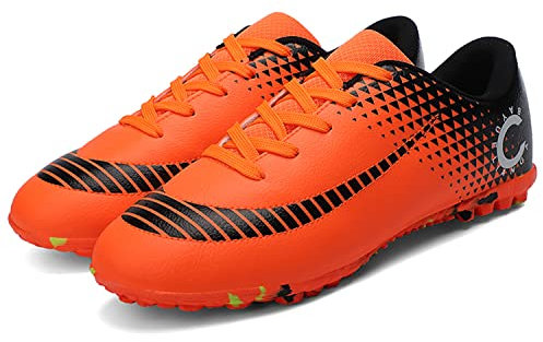 YHLLZY Boys Football Boots Kids Football Shoes Astro Turf Trainers Girls Soccer Athletics Training Shoes Teenager Outdoor Sport Shoes Sneakers Orange 12UK Child