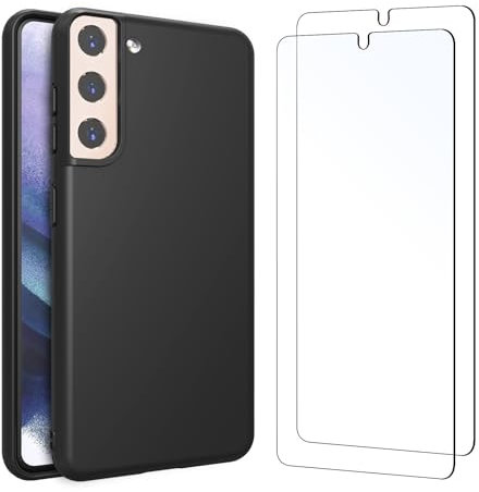 NEW'C Coque pour Samsung Galaxy S21 5G Silicone Ultra Fine Noir et 2 × Verre trempé Film Protection écran pour Samsung Galaxy S21 5G