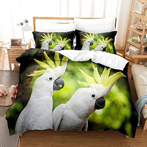XXXXAWA Bettwäsche 135x200 Weißer Kakadu, Weiche GebüRstet Mikrofaser Winter Bettzeug Set, Bettbezug + 2 Kissenbezug 80x80 cm mit ReißVerschluss