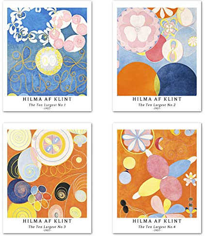 Berkin Arts Kunstdruck Ungerahmt Abstrakt Geometrische Bilder Set von 4, Poster Größe: 20x25 cm Premium Kunstpapier Wanddeko Pink Wandbild ästhetisch Passenden Schlafzimmer Deko Hilma AF Klint Poster