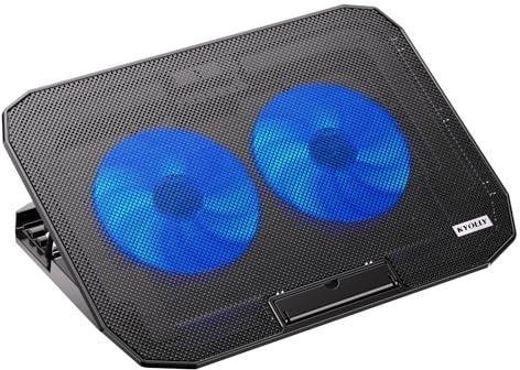 KYOLLY Ultra Slim Laptop Cooling Pad with 2 Quiet Big Fans, 5 Height Adjustable Ergonomic Stand, Portable Cooler for 10-15.6 Inch Laptops, Speed Control and 2 USB Ports