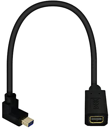 Kework 12 Inch Mini DisplayPort 8K Extension Cable, 90 Degree Up Angle Mini DP Male to Mini DP Female Extender Ultra HD Cable, 1.4 Version Mini DisplayPort Extension Adapter Cord, 8K@60HZ