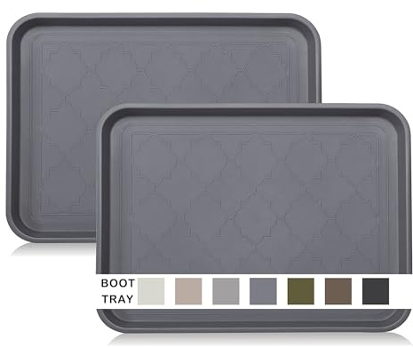 Boot Tray for Entryway Indoor, Heavy Duty Shoe Mat Tray 2 Packs, 16.7x12.8 Waterproof Shoes Trays with Raised Edge, Outdoor Multi-Purpose Mats for Boots, Garden, Pets