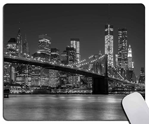 Mouse Pad,Brooklyn Bridge New York Cityscape Manhattan Skyline Night Mouse Pad, Mouse Mat Square Mouse Pad Non-Slip Rubber Base MousePads for Office Laptop, 9.5x7.9x0.12 Inch