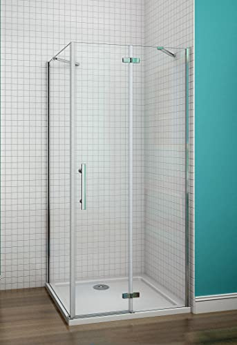 Aica Sanitär Duschkabine 80x70cm Duschabtrennung Duschwand Dusche Duschtür mit Seitenwand,6mm Nano Glas,H195cm