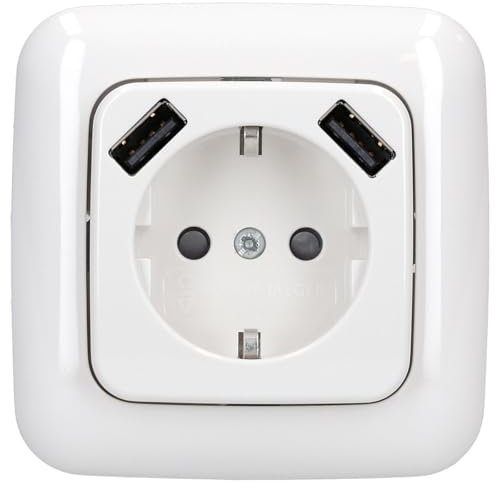 Busch-Jaeger 2x USB-Set alpinweiß: 1x 20 EUCB2USB-214 2x USB-Steckdose + 1x 2511-214 1-fach Rahmen
