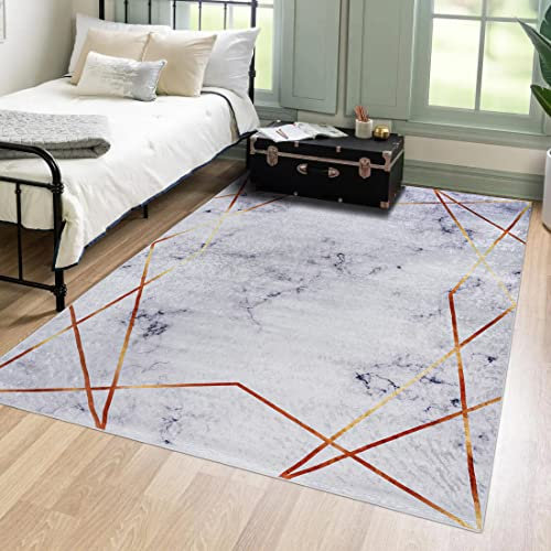 Mazovia Modern Teppich - Kurzflor Waschbar - Weich Teppich für Wohnzimmer, Schlafzimmer, Esszimmer – Teppiche Geometrisch - Grau 160 x 230 cm