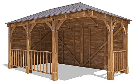 Dunster House Corner Gazebo Kit 5 x 3 metres DIY Garden Shelter Canopy Wooden Roof Shingles Pressure Treated Timber, Leviathan