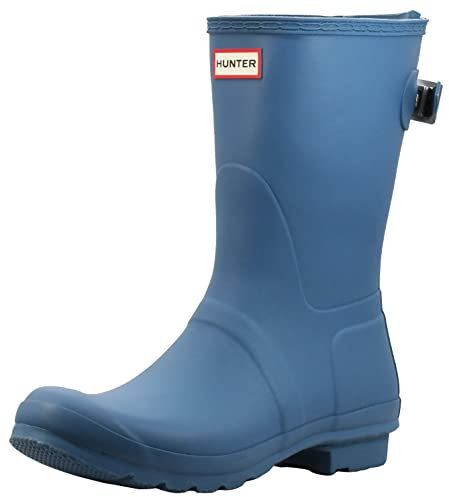 Hunter Stivali corti regolabili posteriori originali da donna, tomaia in gomma con fodera in nylon, plantare imbottito e cinturino con fibbia, Preso in prestito blu, 42 EU