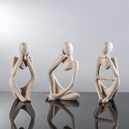 OKESYO Abstrakte Statue Denker, 3 Stück Resin Skulptur Figuren Deko Ornamente für Wohnzimmer Schlafzimmer Office Desktop Dekoration, Sandstein