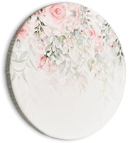 murando - runde Bilder Blätter 60x60 cm Leinwandbild 1 tlg Kunstdruck modern Wandbilder XXL Wanddekoration Design Wand Bild Rose Natur Pflanzen Botanik wie gemalt b-A-0697-bc-b