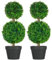 HOMCOM Set da 2 Piante di Bosso a 2 Sfere Realistico con Vaso incluso, Fondo Rinforzato ed erba, in Cemento, PE e PP, 60 cm, Verde