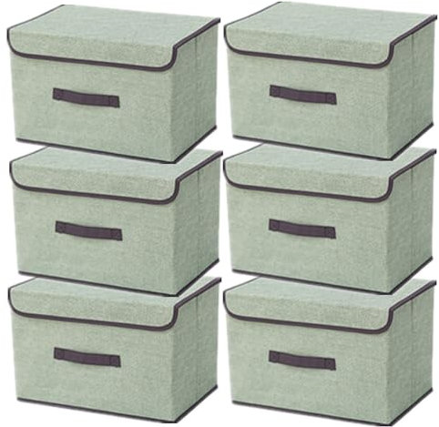 NCRGB 6 Stück Stoff Faltbare Aufbewahrungsboxen mit Deckel 36×23×24cm,Stoffaufbewahrungsbehälter mit Deckel,Kleiderschrank Organizer für Kleideraufbewahrung,Raumorganisation-Hellgrün