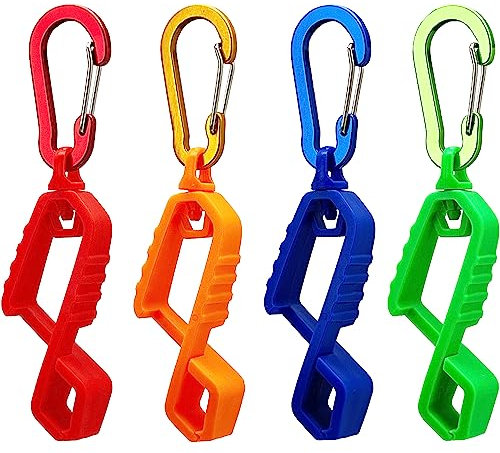 BelTech Glove Clip with Metal Carabiner, Glove Holder, Glove Keeper, Glove Hanger for Safety Work/Construction Worker (4 PCS Red, Orange, Blue, Green)