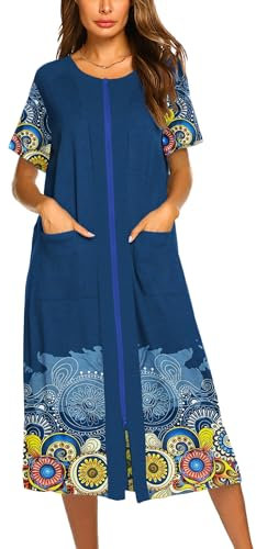 Ekouaer Langes Damen-Hauskleid mit Reißverschluss vorne, Pat10, XX-Large