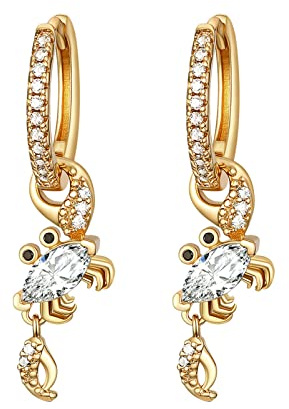HZMAN Niedliche Krabben Ohrringe 14 Karat vergoldet Zierliche Ozean Kristall Krabben Ohrringe für Damen Schmuck Geschenk