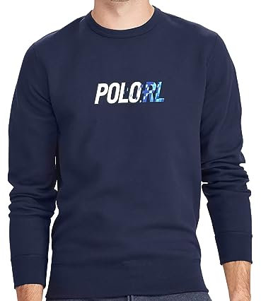 POLO RALPH LAUREN Herren Doppelstrick-Sweatshirt mit Rundhalsausschnitt, Digi Font Polo RL Logo, Marineblau, X-Large
