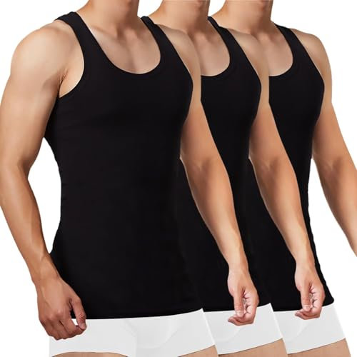 FALARY Sportunterhemden für Herren Tank Top Herren Baumwolle Männer Tanktops Unterhemd Herren Muskelshirts 3er Pack,(Schwarz x3,XL)