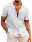COOFANDY Men's Linen Shirts Short Sleeve Summer Holiday Shirts for Men Button Down Tropical Beach Shirt Tops with Pocket White L