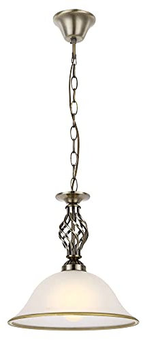 Globo Pendellampe Hängeleuchte Glasleuchte Küchen Deckenleuchte Beleuchtung Glas satiniert, Lampenrand Altmessing, 1 x E27 Fasung, DxH: 30x120 cm