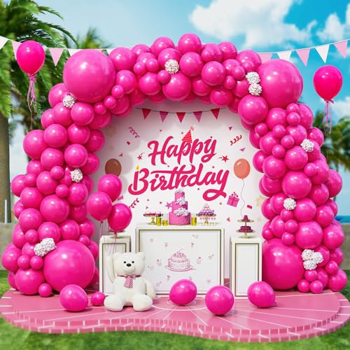 Palloncini Rosa, 143 Pezzi Dimensioni Diverse Rosa Fucsia Opachi Arco Palloncini Kit per Ragazze Donne Festa di Compleanno Matrimonio Bridal Baby Shower Fidanzamento Anniversario San Valentino Decors