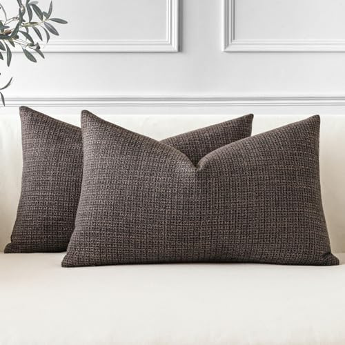 JOTOM 2er Set Leinen Kissenbezüge, Dekorative Weich Einfarbig Wurf Kissenbezug Moderne Kissenhüllen Sofakissen Dekokissen Zierkissenbezug für Wohnzimmer Schlafzimmer Deko (40x60cm, Braun)