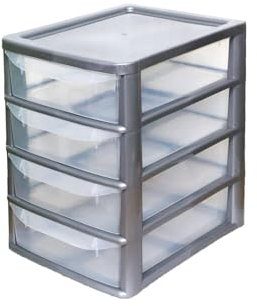 SIDSONS 4 Drawers Storage Unit, A4 Plastic Storage Drawers, Desktop Table top Organiser Storage Tower Unit for Home, School, Office, Bedroom & Living Room Sliver Height 38cm, Width 28cm, Depth 35cm