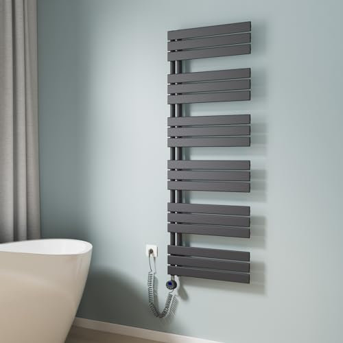 EMKE Scaldasalviette elettrico da bagno, 1599 x 600 mm, scaldasalviette elettrico con termostato, scaldasalviette elettrico, scaldasalviette con barra riscaldante, antracite, 1000 W