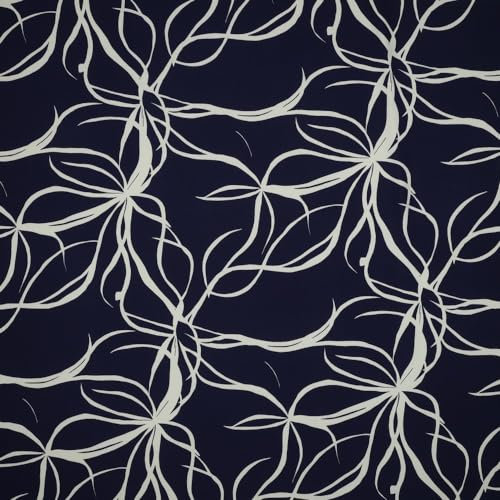 Herz Stoffe Österreich Keine Meterware, Stoffe zum Nähen für Damen, 100% Viskose: 1m Radiance mit große Blumen auf blau - blau und creme - Strichblumen florales Blumenmotiv