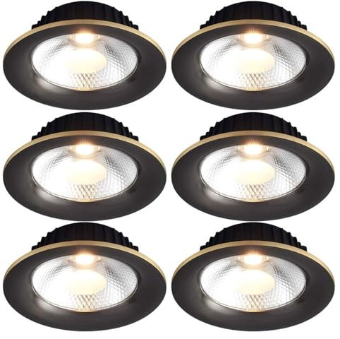 6er-Pack ultradünne LED-Einbauleuchten aus Messing, 3,9/5,9 Zoll Schwarze runde LED-Dosenleuchten, 3CCT 3000K/4000K/6000K wählbar, blendfreie Tiefe Schallwand, CRI90-Deckeneinbauleuchte,