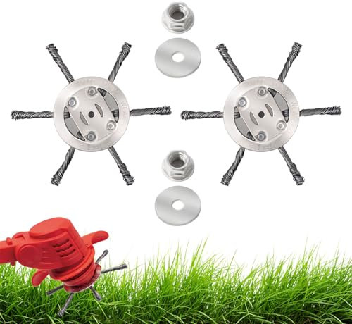 JAMSSOW 2 Pcs Steel Wire Grass Trimmer Head, 6 inchs Universal Solid Steel Wire Brush Strimmer Head, Strimmer Attachments for Lawn Rotating Replacement Tool, Garden Moss Rust Weed Removal(6 Head)