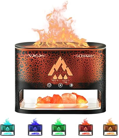 POFIBO Flame Air Diffuser - Aroma Diffuser Flammeneffekt, Smart Multi Farben LED Aroma-Diffuser mit Himalaya Salzstein Flammen Luftbefeuchter USB Air Humidifier Duftöl Diffuser für Zuhause, Büro