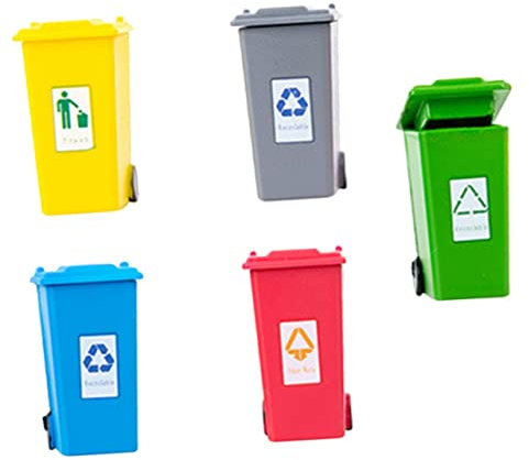 SEWOART 5pcs Mini Trash Can Push Trash Can Toys Recycling Party Decor Mini Garbage Bags Garbage Sorting Game Miniature Dollhouse Trash Can Desk Trash Can Mini Garbage Truck Toys Scene Abs